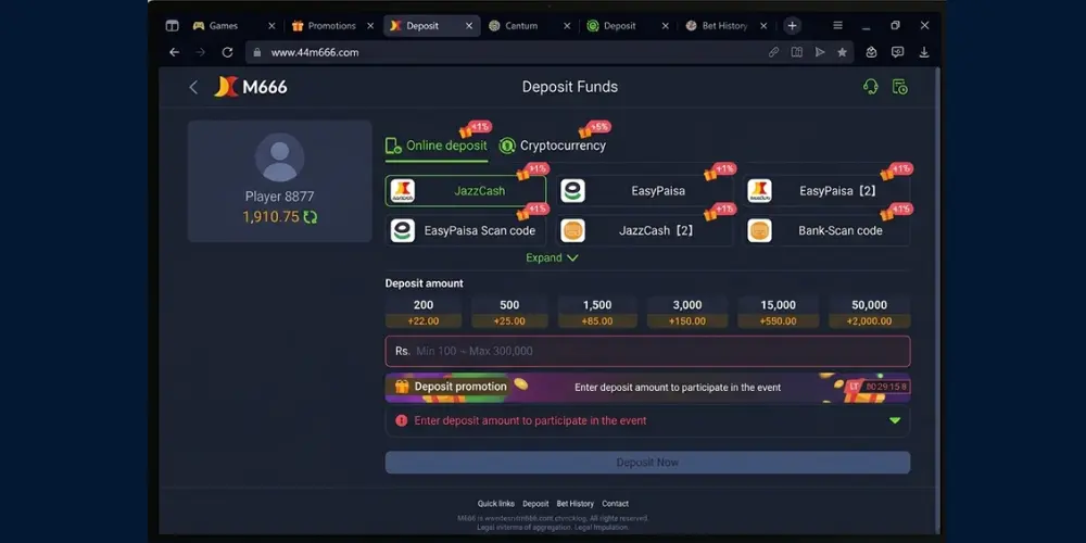 M666 Game Deposit And Withdraw
